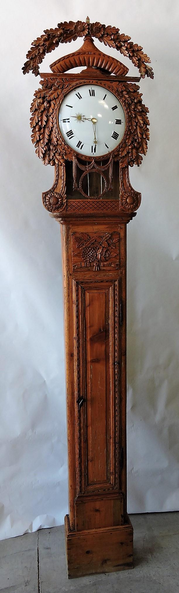 Pine tall case clock with carved oak (1 of 2)