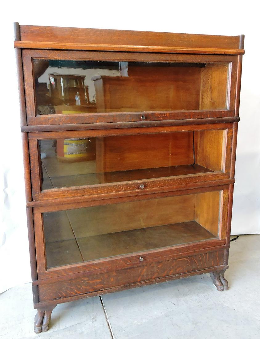Oak three section lawyers bookcase, (1 of 3)