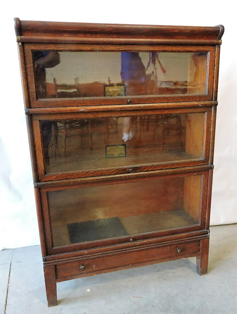 Oak three section lawyers bookcase, (1 of 1)