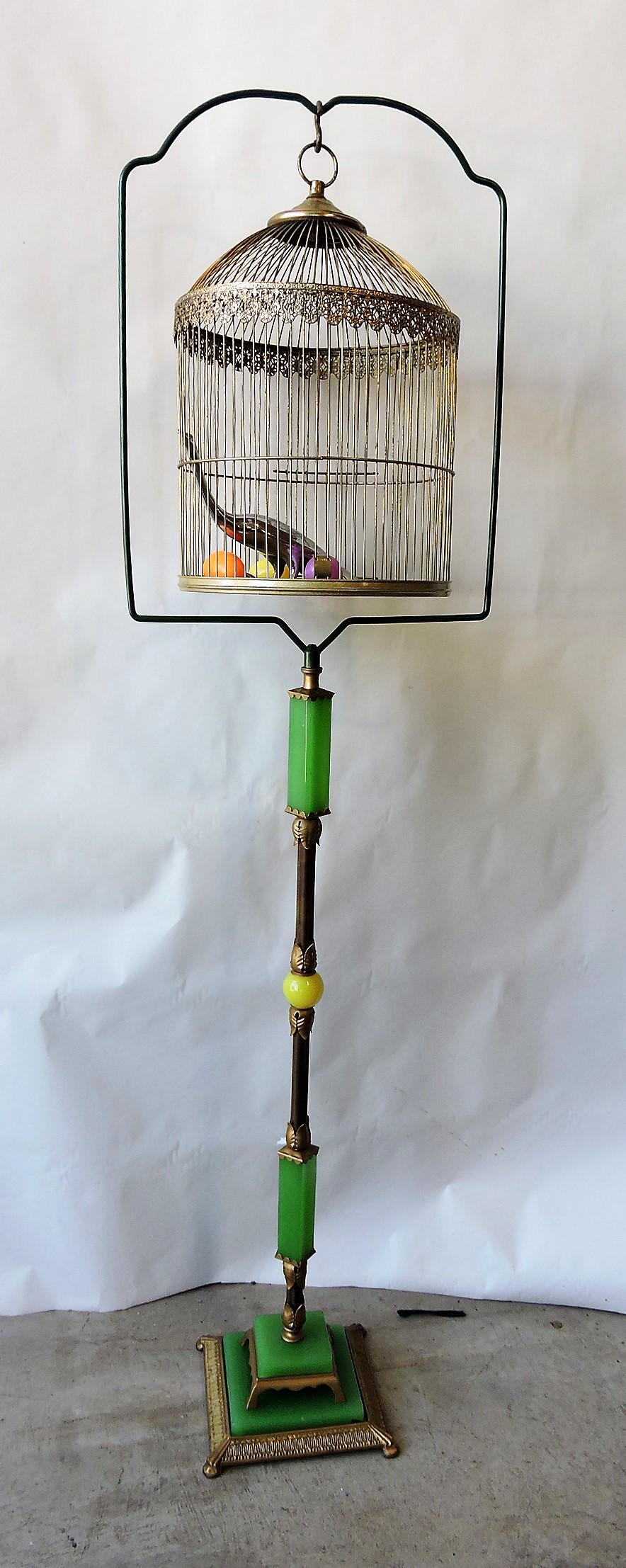 Brass bird cage with green onyx stand (1 of 4)