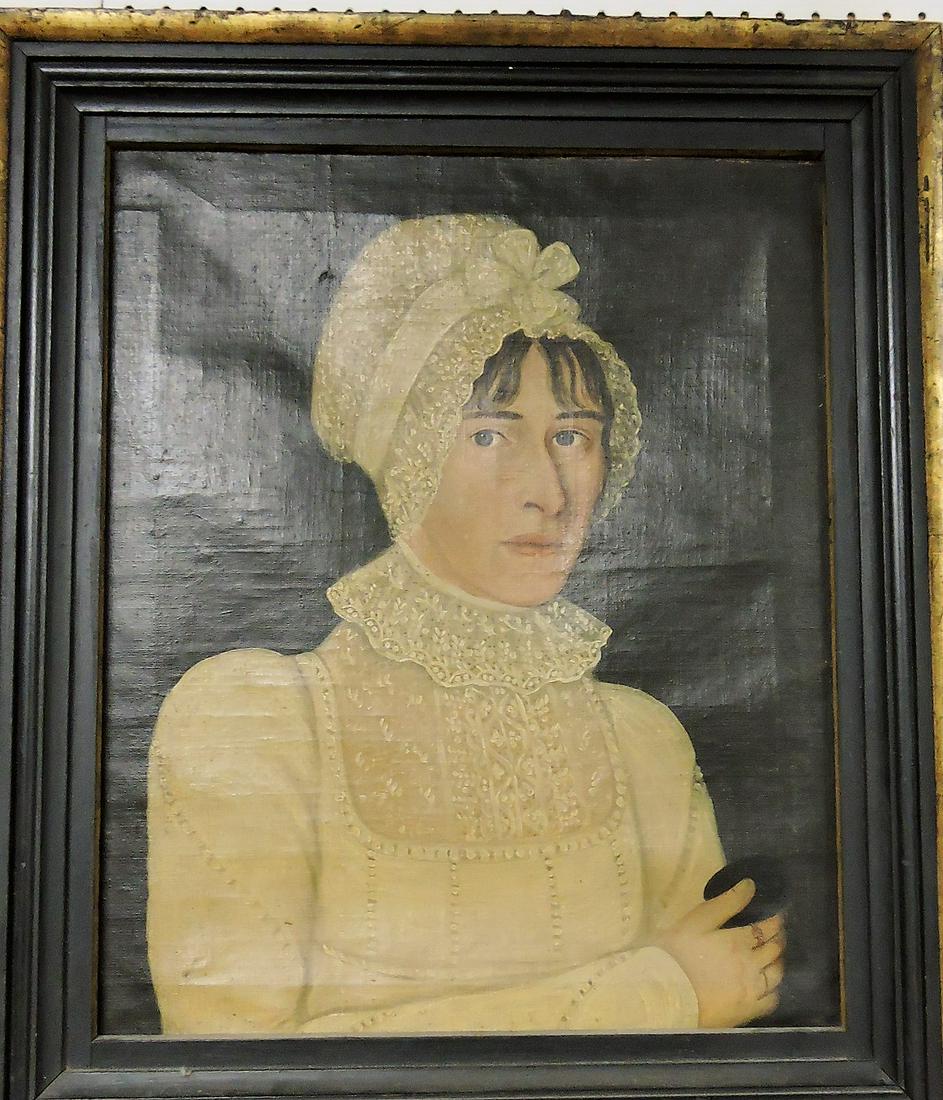 Primitive early oil on canvas of portrait (1 of 2)