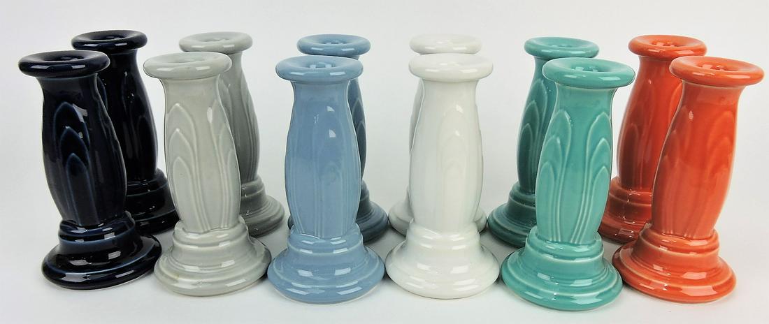 Fiesta Post 86 lot of 6 pair tapered: candle holders; cobalt, gray, periwinkle, white, turquoise, persimmon