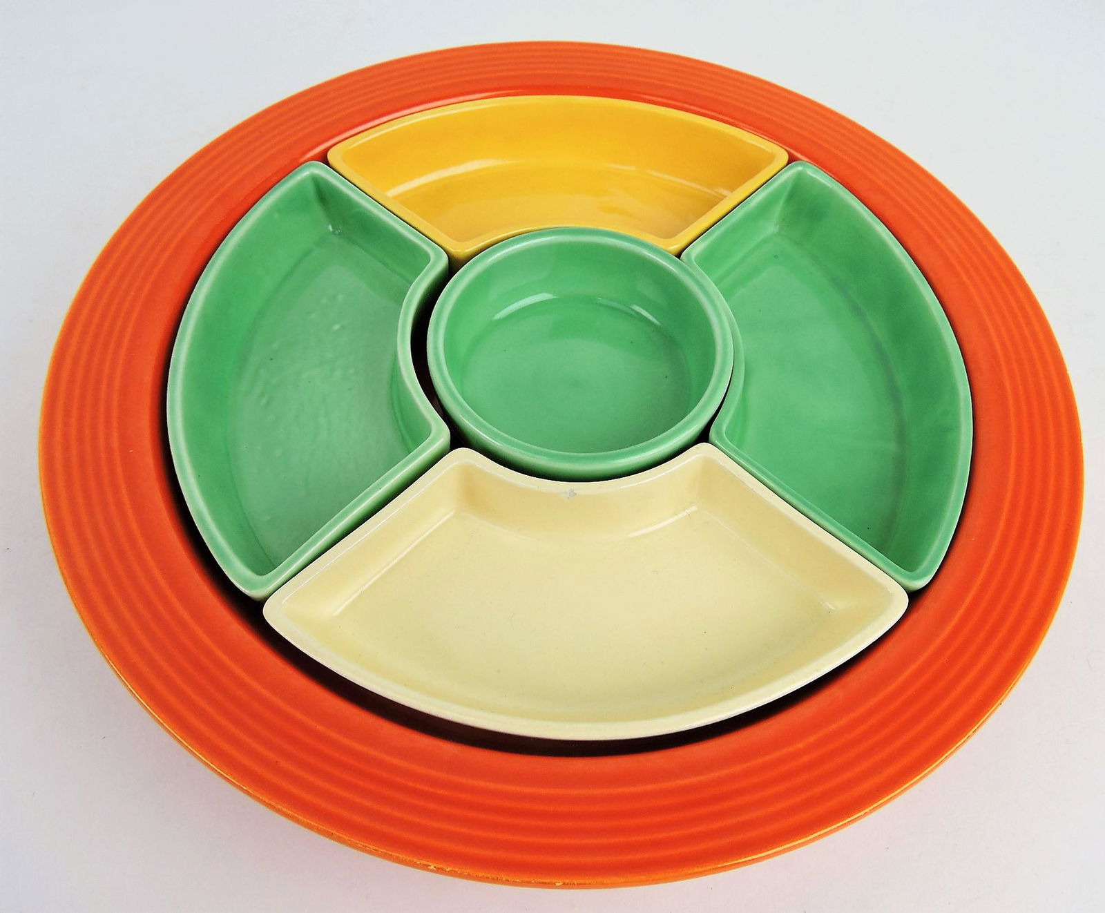 Fiesta relish tray, red tray (nicks), (1 of 1)