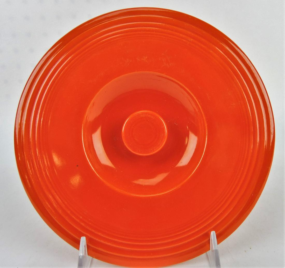 Fiesta #4 mixing bowl lid, red: , minor stacking wear.