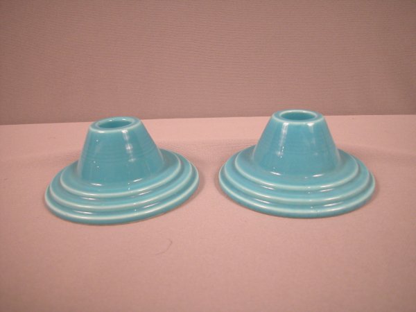 Fiesta Harlequin pair of turquoise candle holders