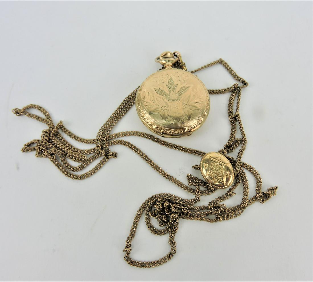 Hampden Molly Stark lady's hunters: case pocket watch with chain and slide, runs, #1660090