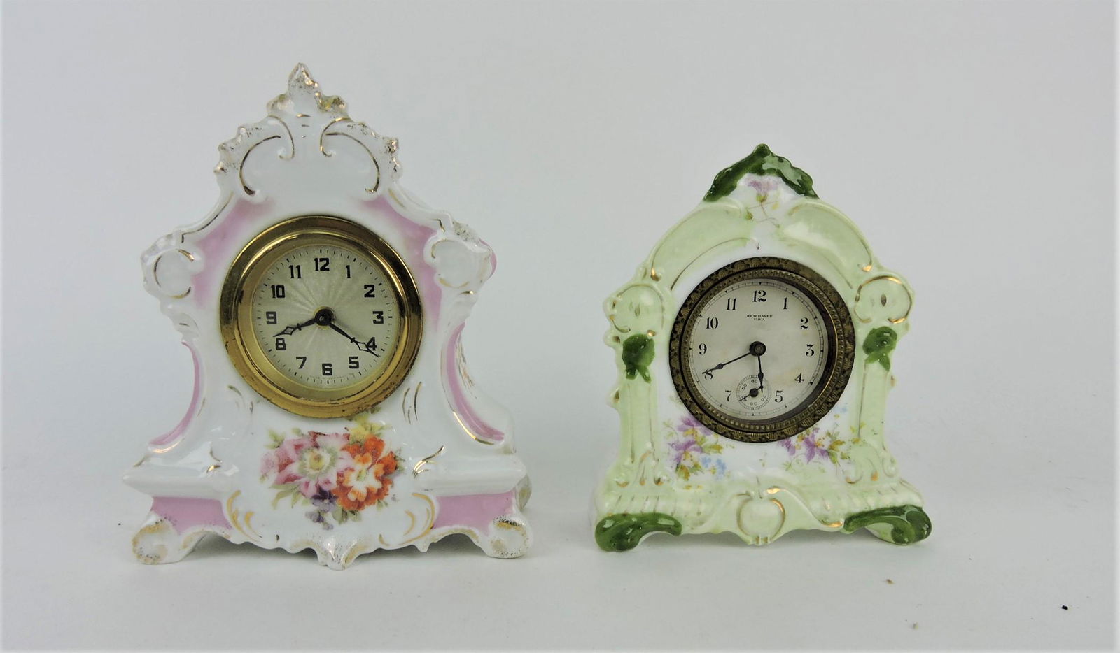 Porcelain china lot of 2 small clocks, (1 of 1)