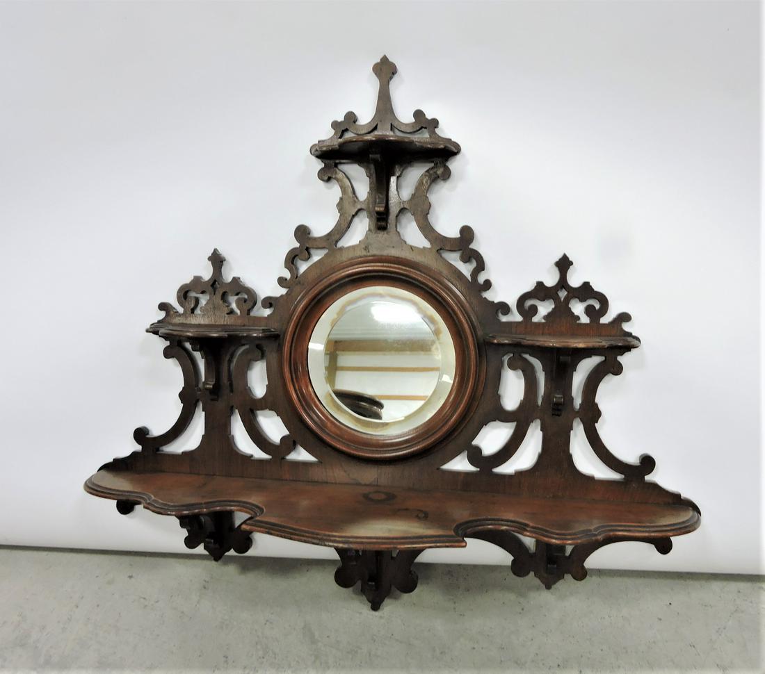 Walnut Victorian wall mirror/shelf, (1 of 1)