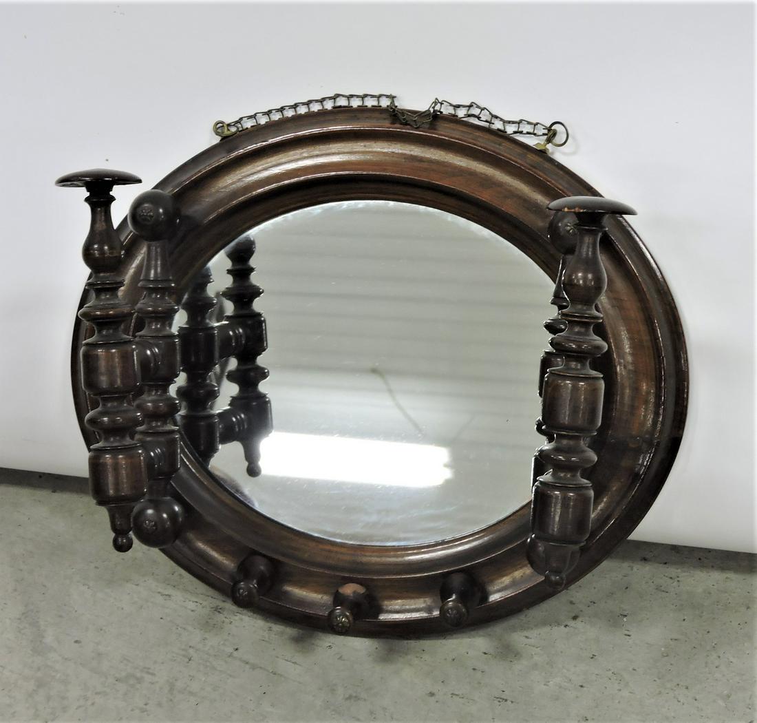 Walnut Victorian wall mirror hat rack, (1 of 1)