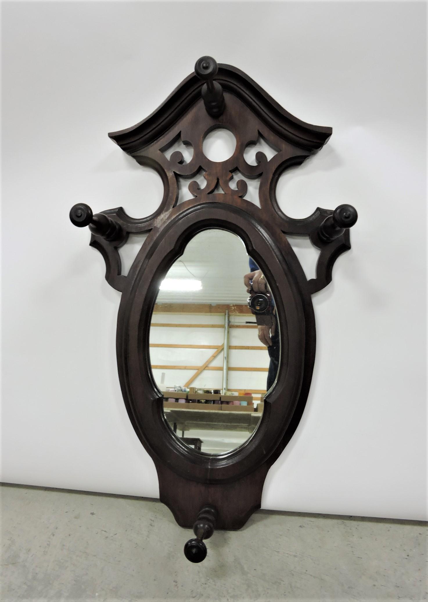 Walnut Victorian wall mirror/hat rack, (1 of 1)