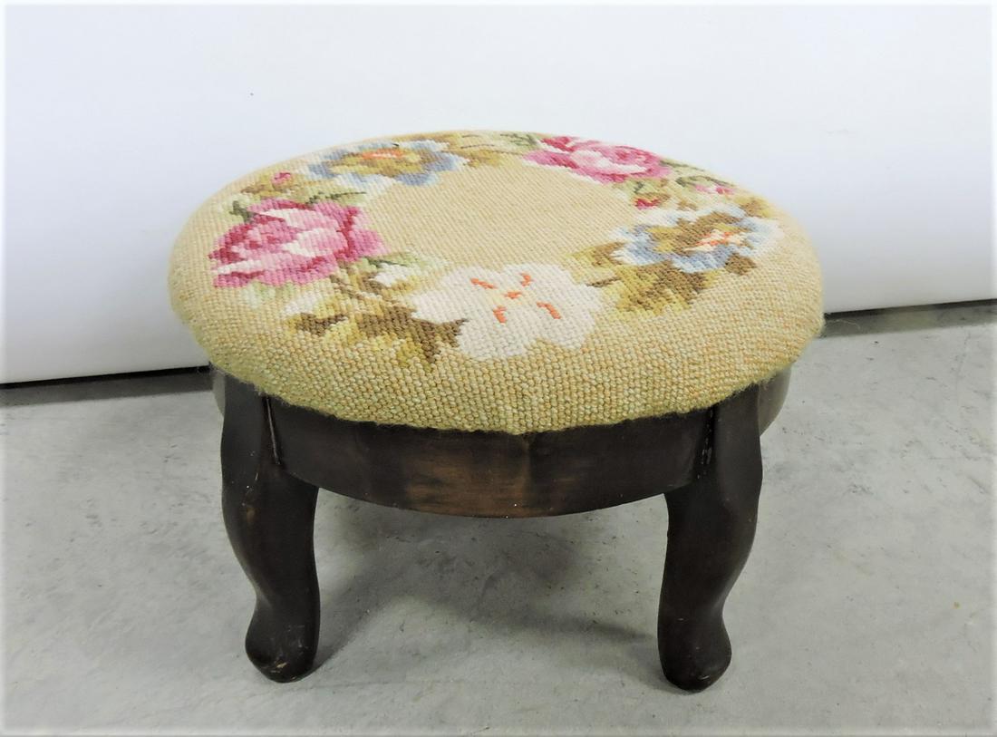 Foot stool with needle point top (1 of 1)