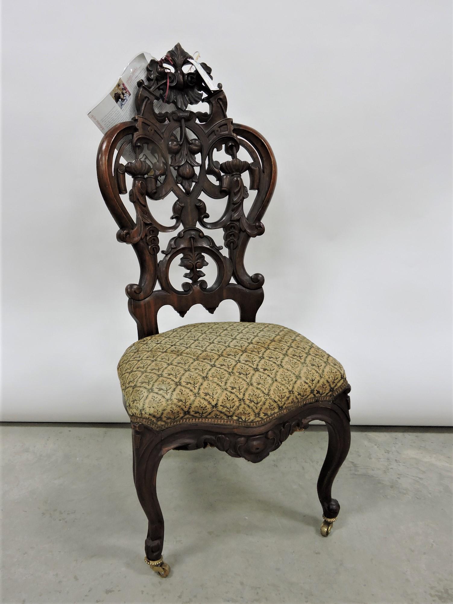 Rococo Rosewood slipper chair: attributed to Belter
