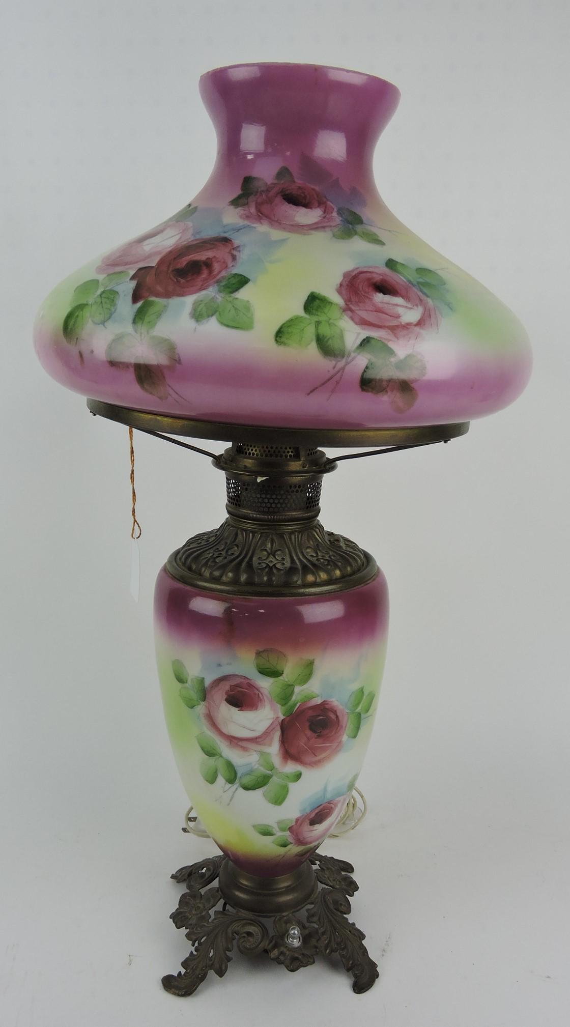 Hurricane lamp with floral decor, 24" (1 of 1)