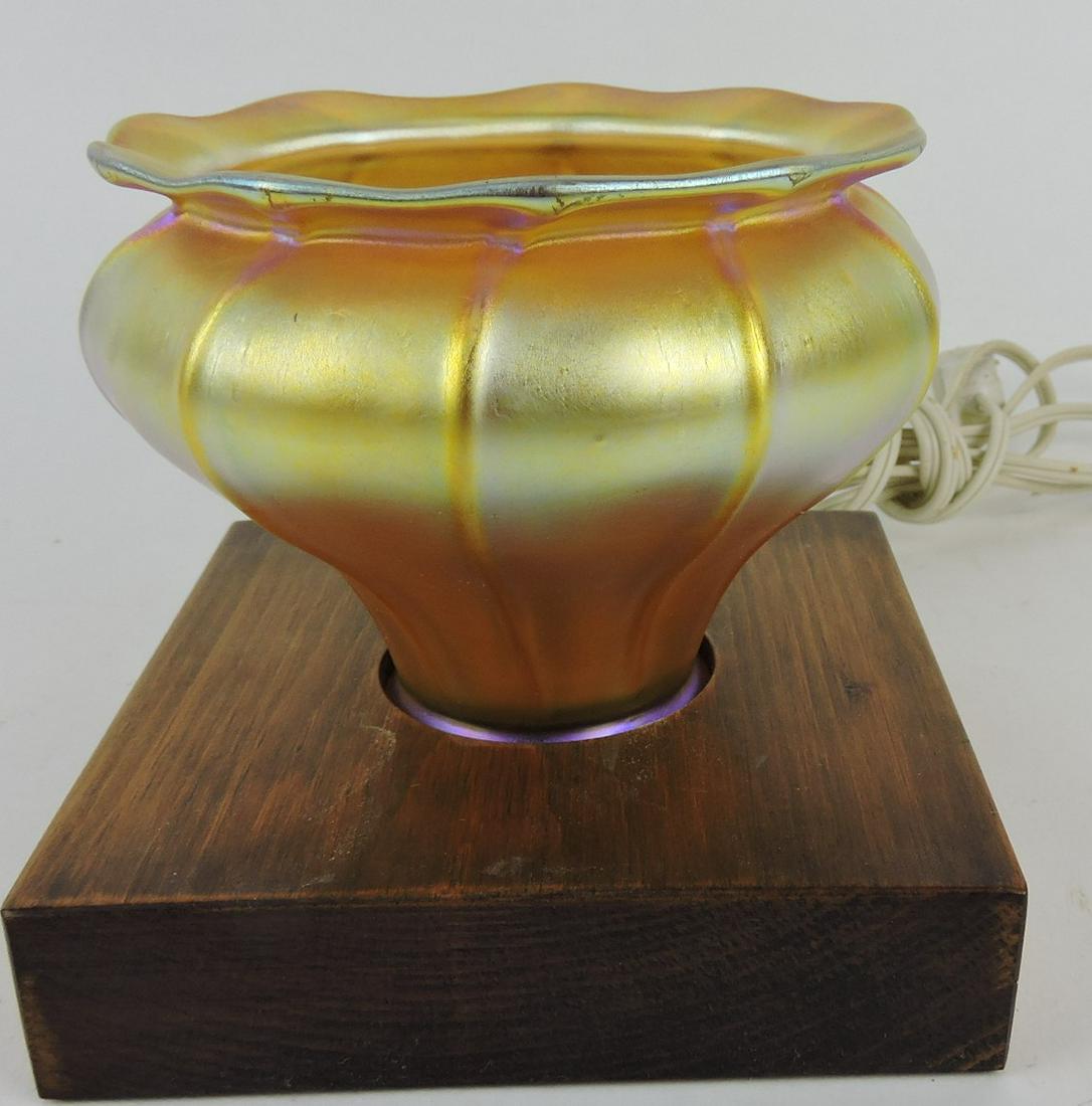 Quezal art glass lamp shade on wooden (1 of 1)