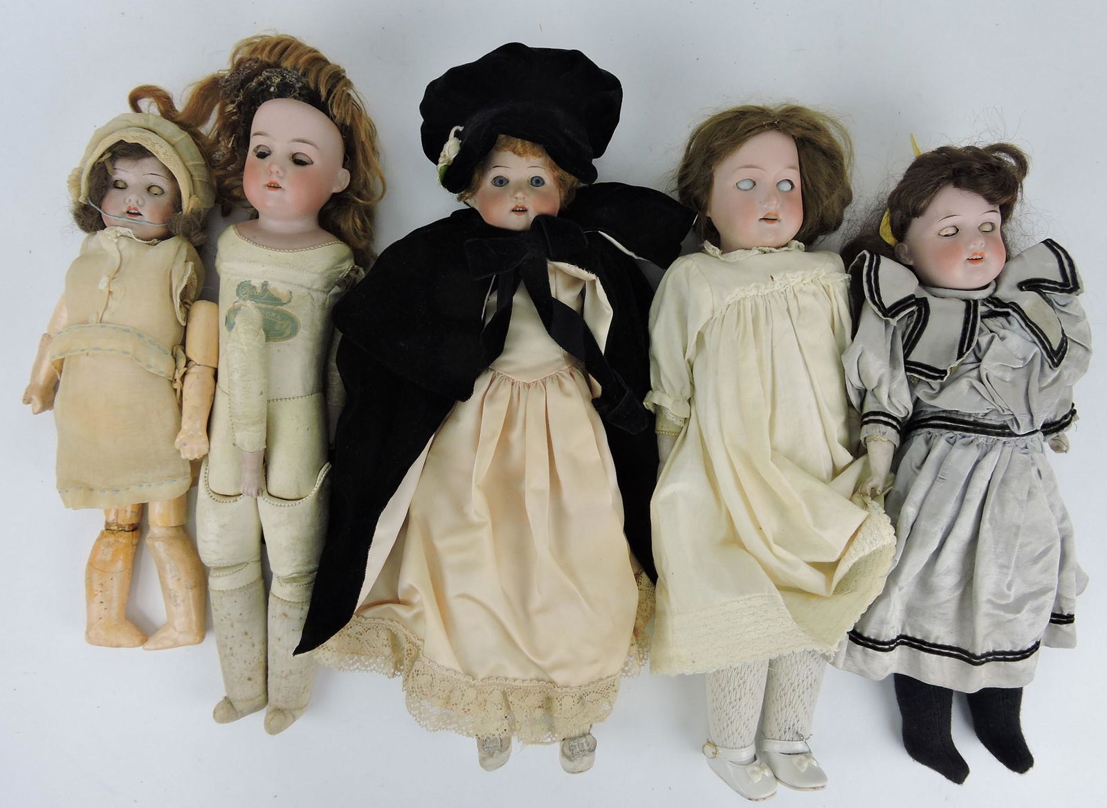 German bisque head doll lot of 5, (1 of 1)
