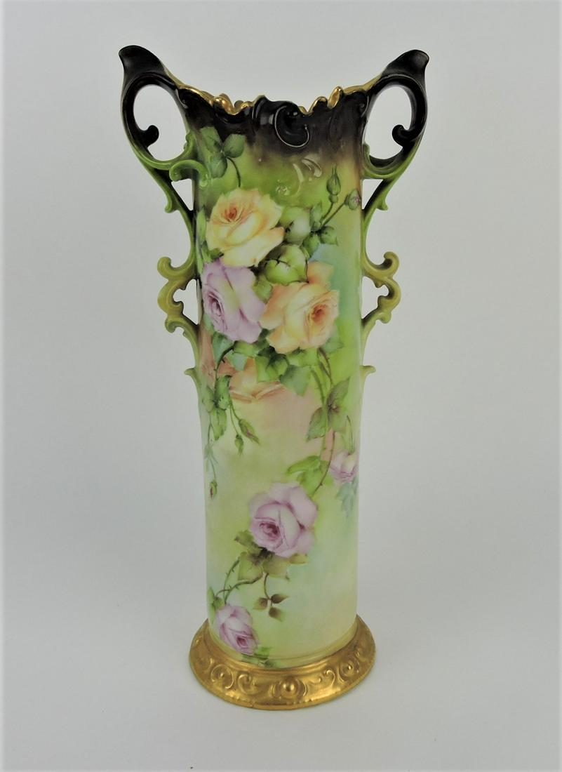 Porcelain two handled vase with roses, (1 of 1)