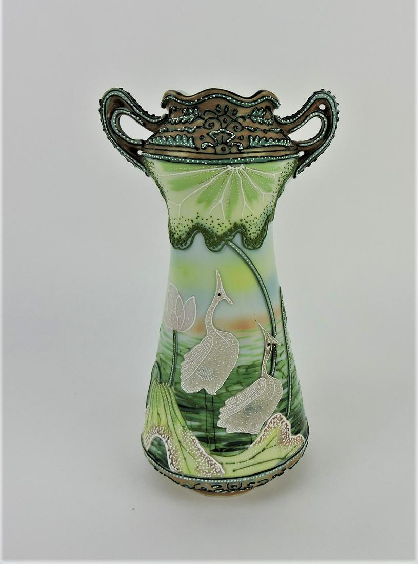 Nippon style Moriage vase with storks, (1 of 1)