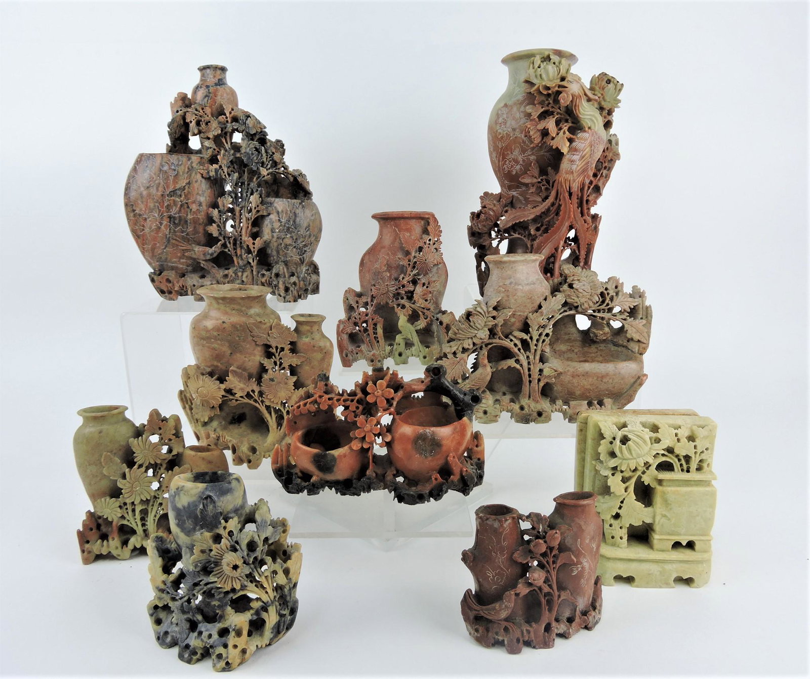 Soapstone lot of 10 vases: .