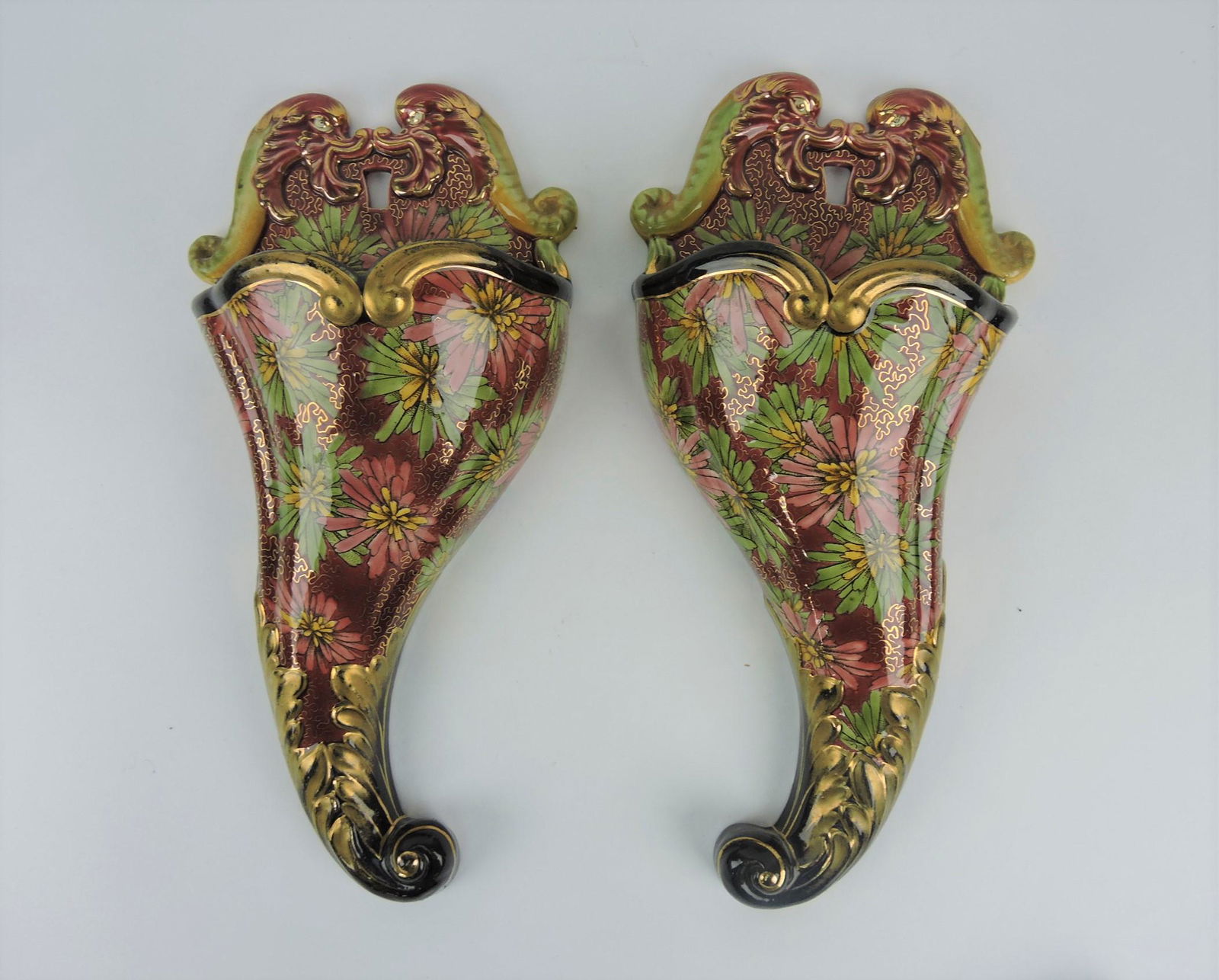 Luneville France pair of majolica cornucopia (1 of 1)