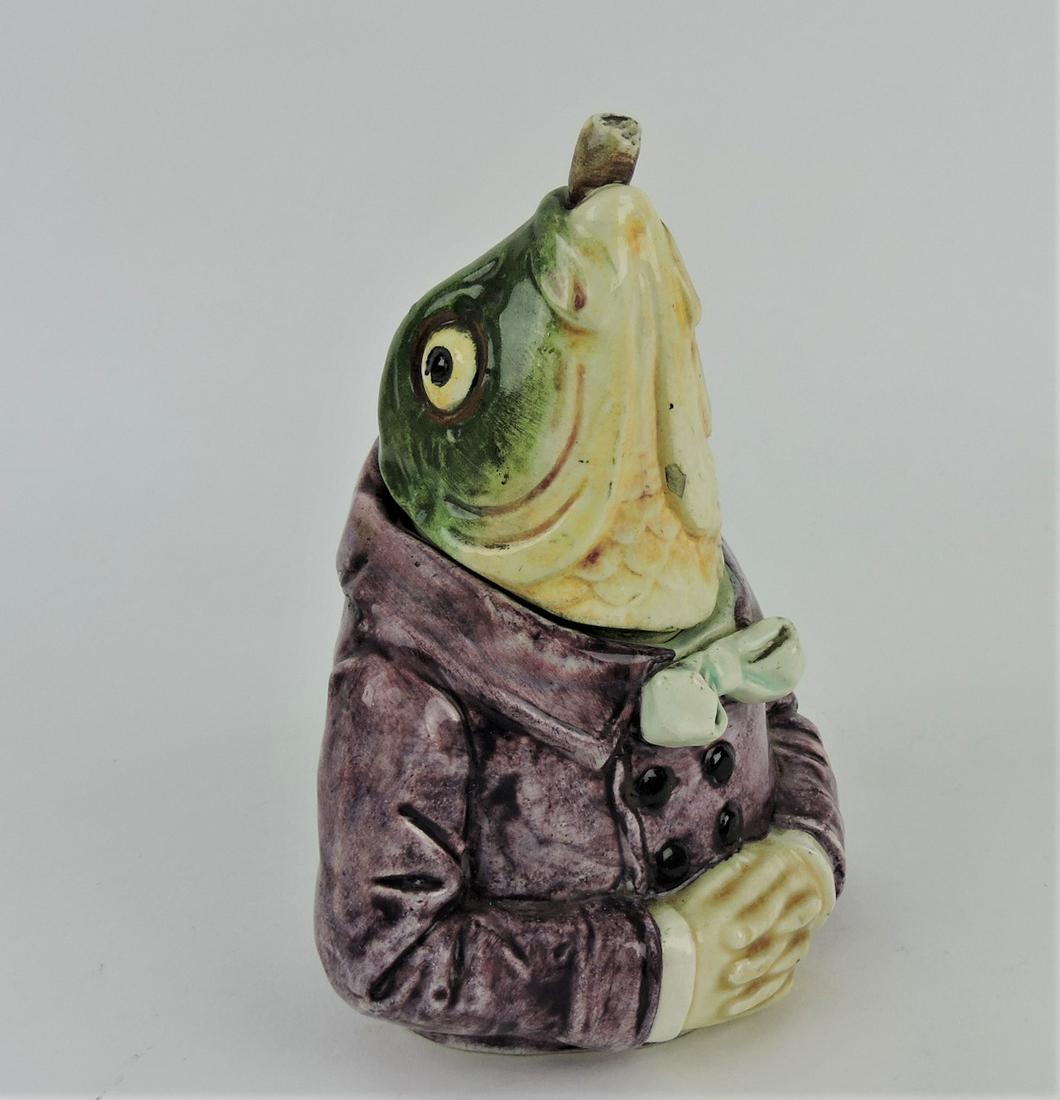 Majolica fish figural tobacco jar, (1 of 1)