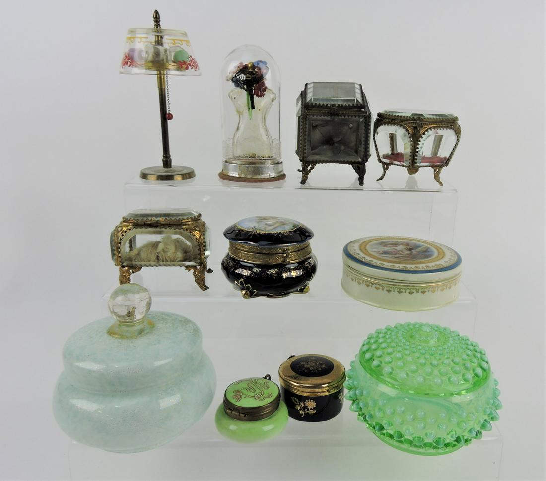 Lot of perfume bottles, jewelry caskets,: and dresser jars