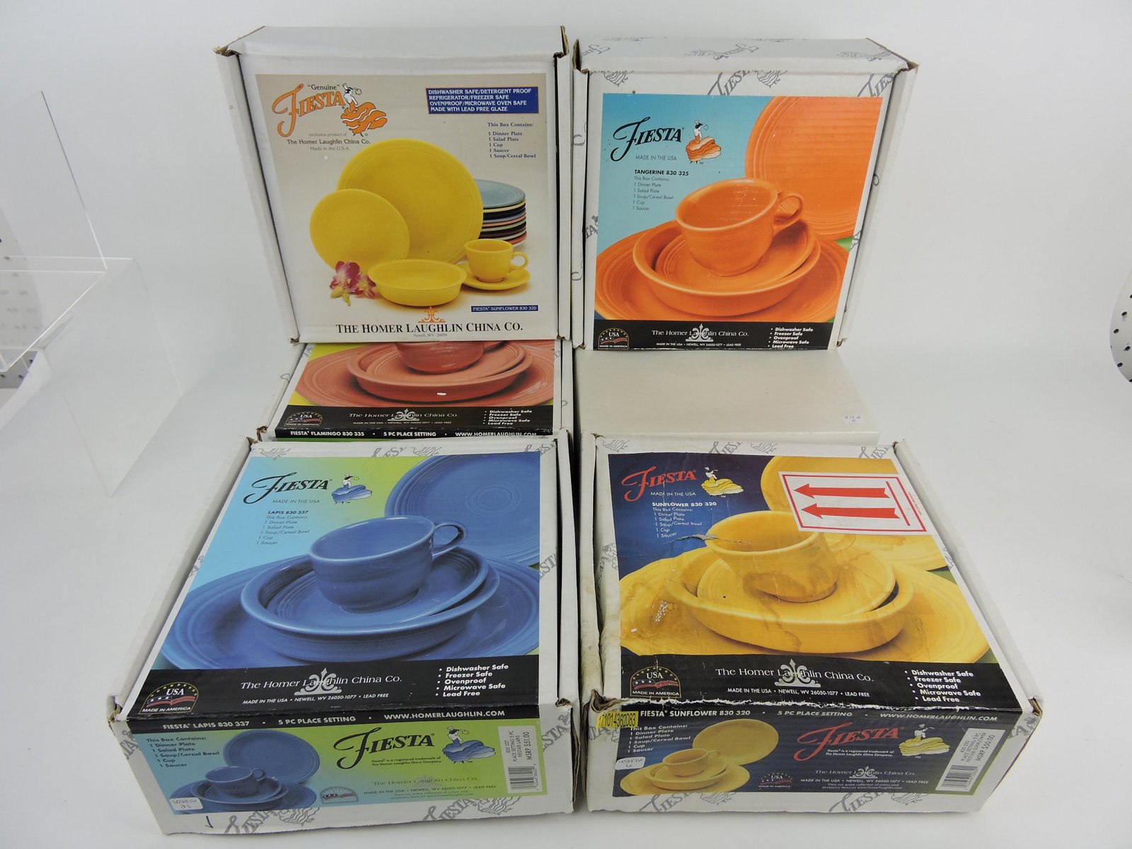 Fiesta Post 86 lot of 6 - 5 pc place: settings, NIB, 2 - sunflower, tangerine, flamingo, turquoise, lapis