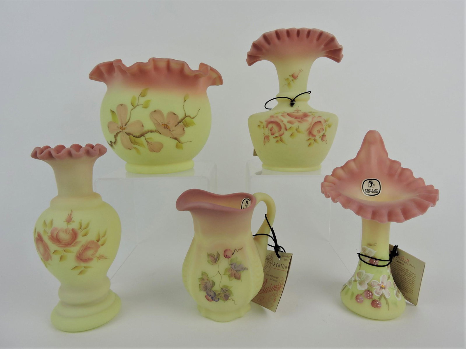 Fenton Burmese lot of 5 pieces: .