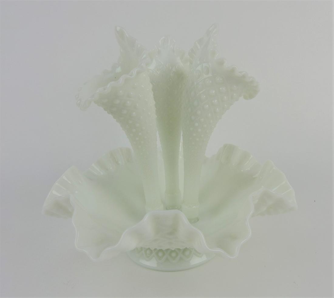 Fenton milk glass English hobnail: epergne, 10"