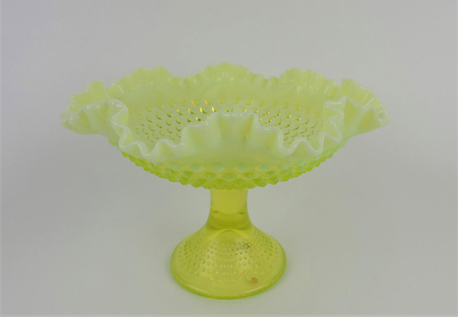 Fenton topaz opalescent hobnail large: compote, 11"w, 8"h