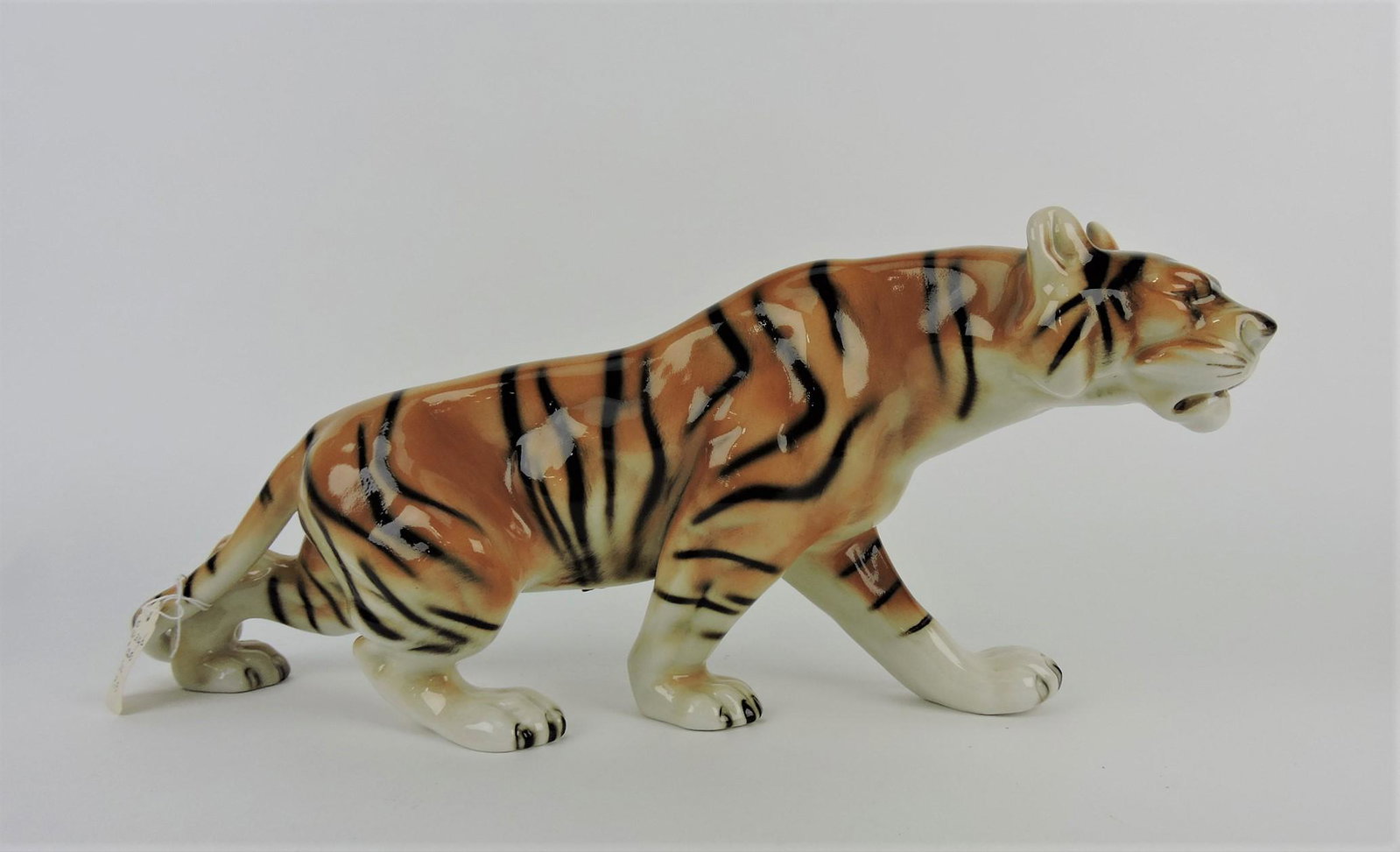Royal Dux porcelain tiger, 17"l,: 8"h