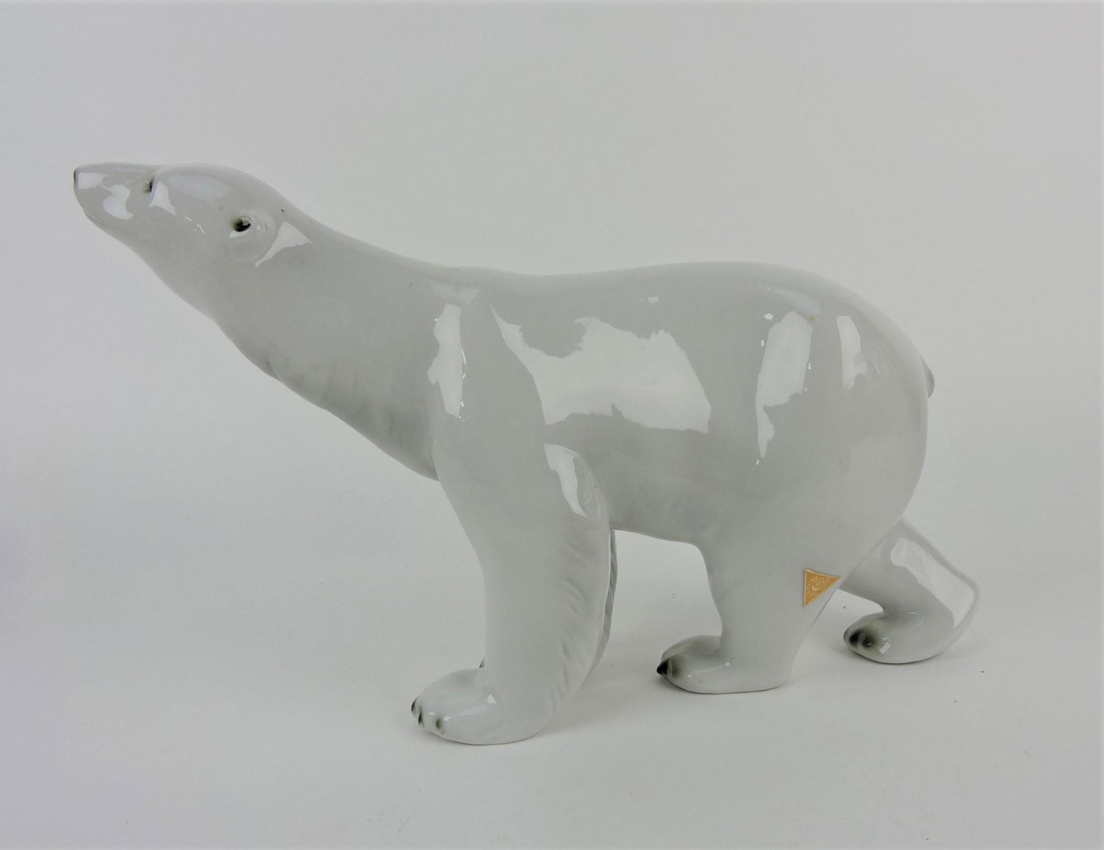 Royal Dux porcelain polar bear,: 12"l, 8"h