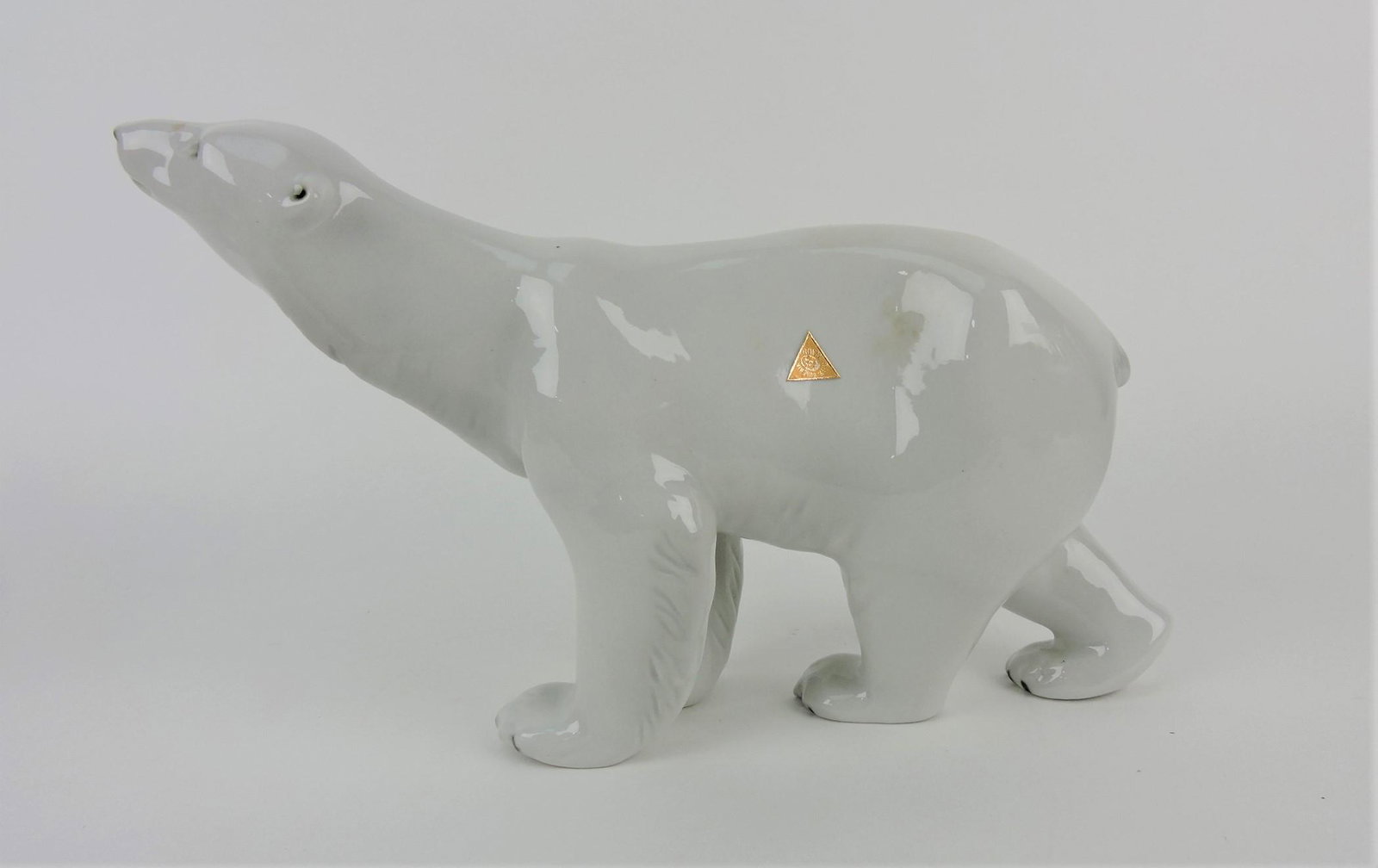 Royal Dux porcelain polar bear,: 12"l, 8"h