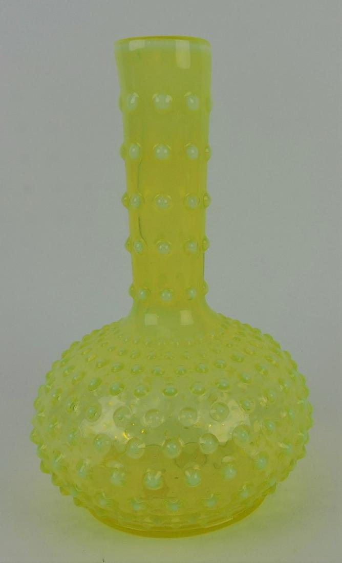 Imperial vaseline opalescent hobnail: bottle vase, 10"