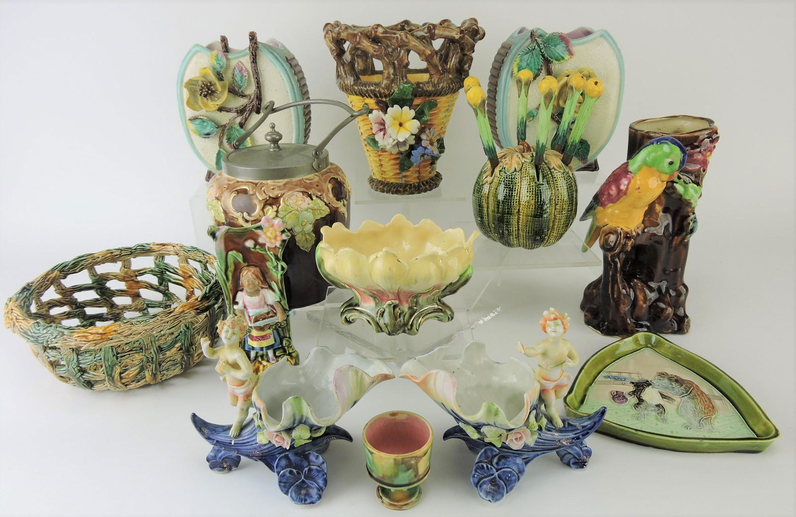 Majolica lot of 13 assorted items, (1 of 1)