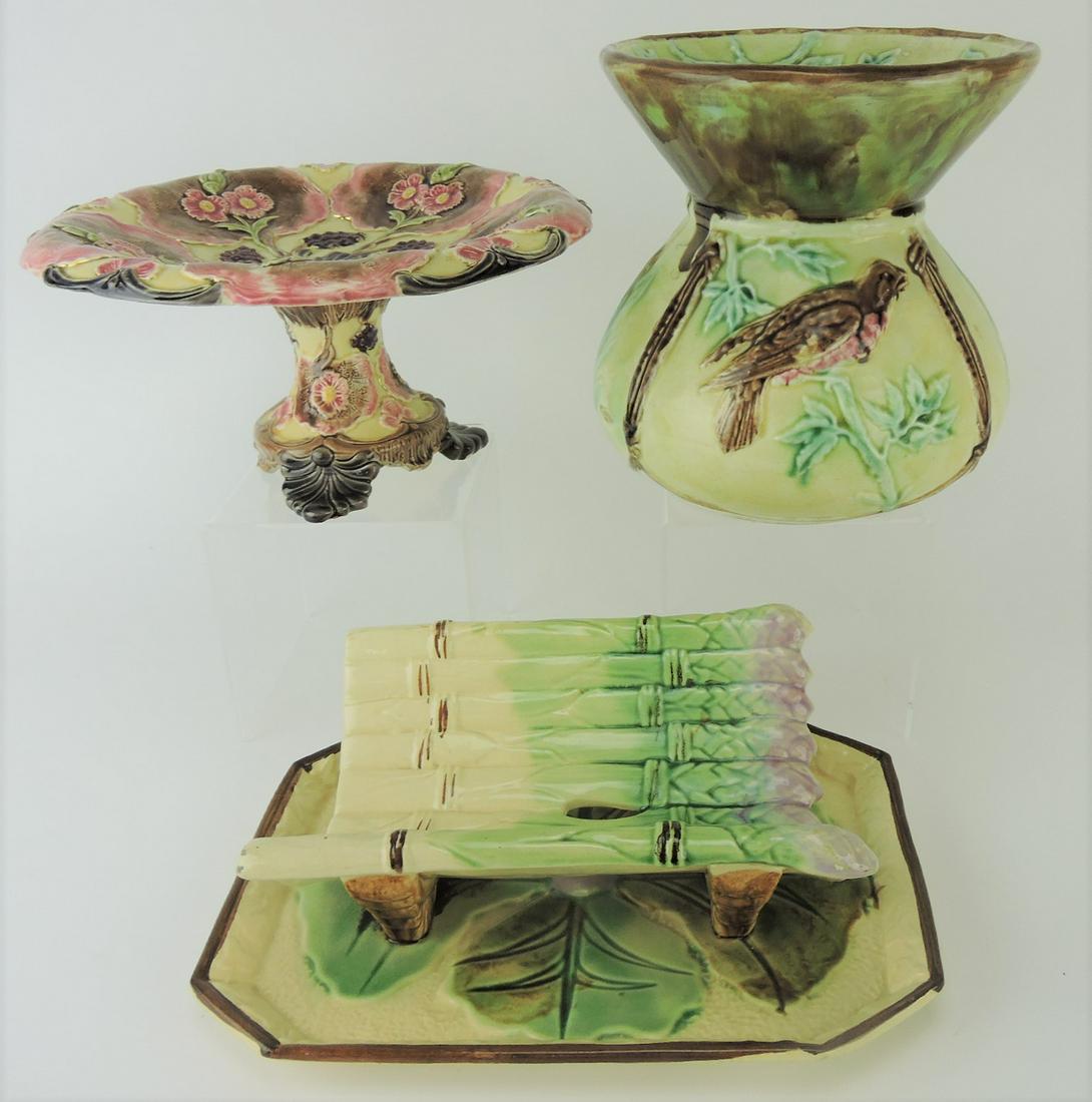 Majolica lot of 3 pieces; compote, (1 of 1)