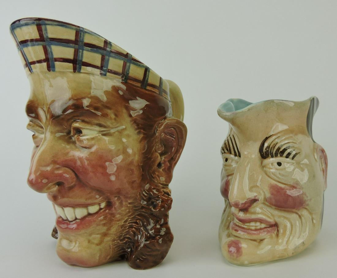 Sarreguemines majolica lot of: 2 face jugs, 7 1/2" & 5 1/2"