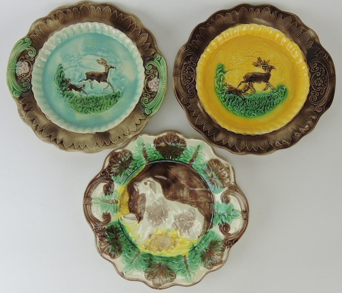 Majolica lot of 2 deer and dog (1 of 1)
