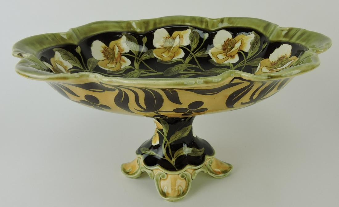 Majolica floral compote, 13"w, 7"h, (1 of 1)