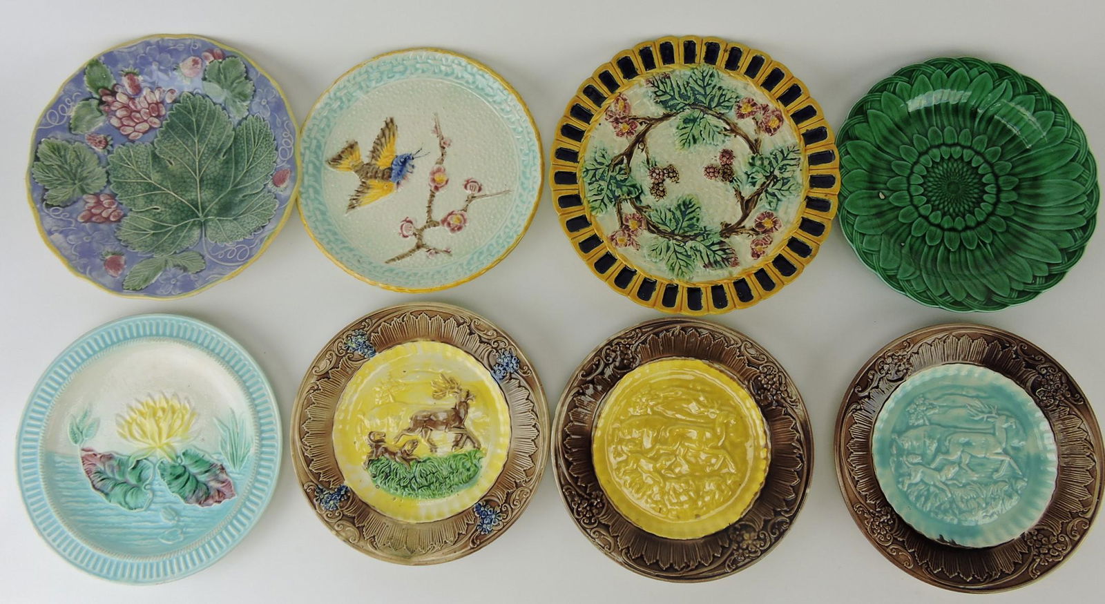 Majolica lot of 8 plates, various (1 of 1)