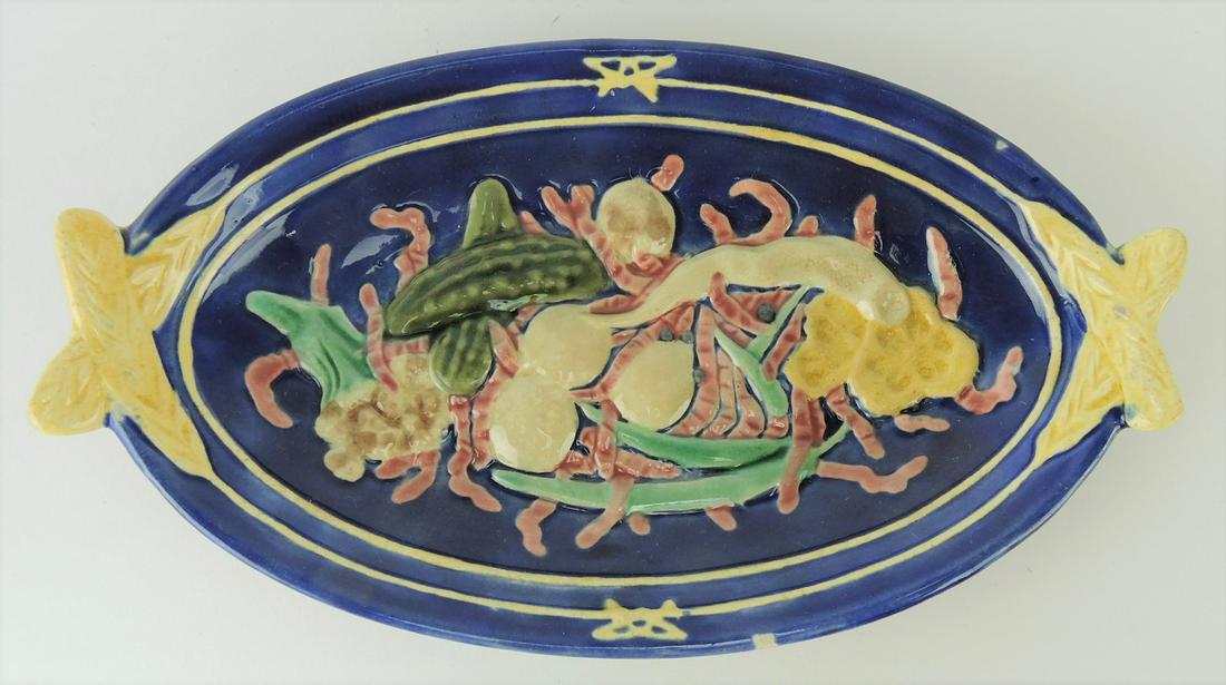 Wedgwood cobalt majolica pickle: tray, 9"