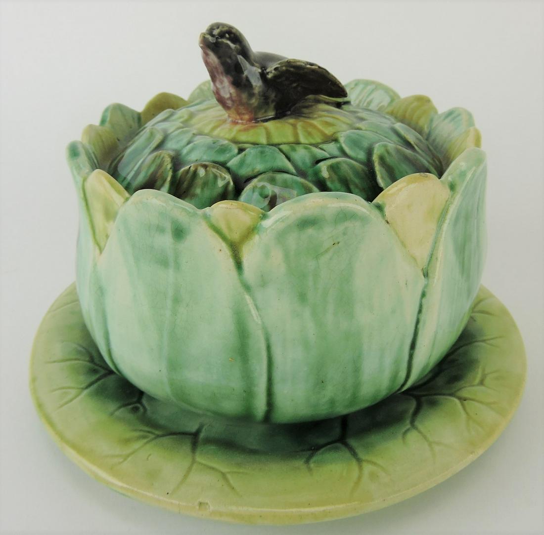 Majolica bird and artichoke butter: dish
