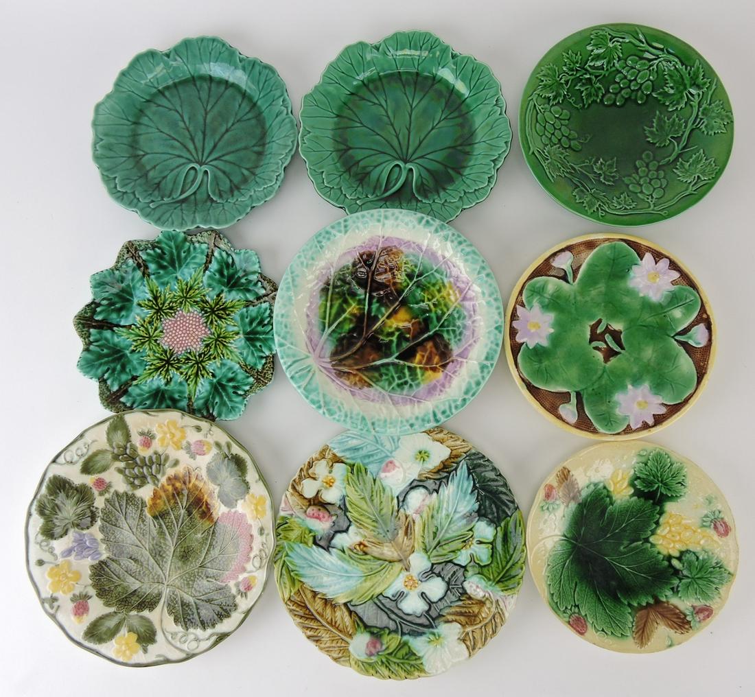 Majolica lot of 9 plates, various (1 of 1)