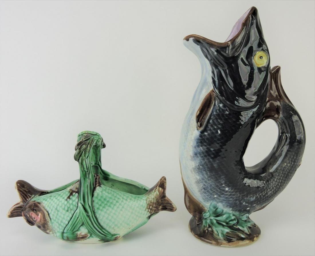 Majolica double fish basket with (1 of 1)