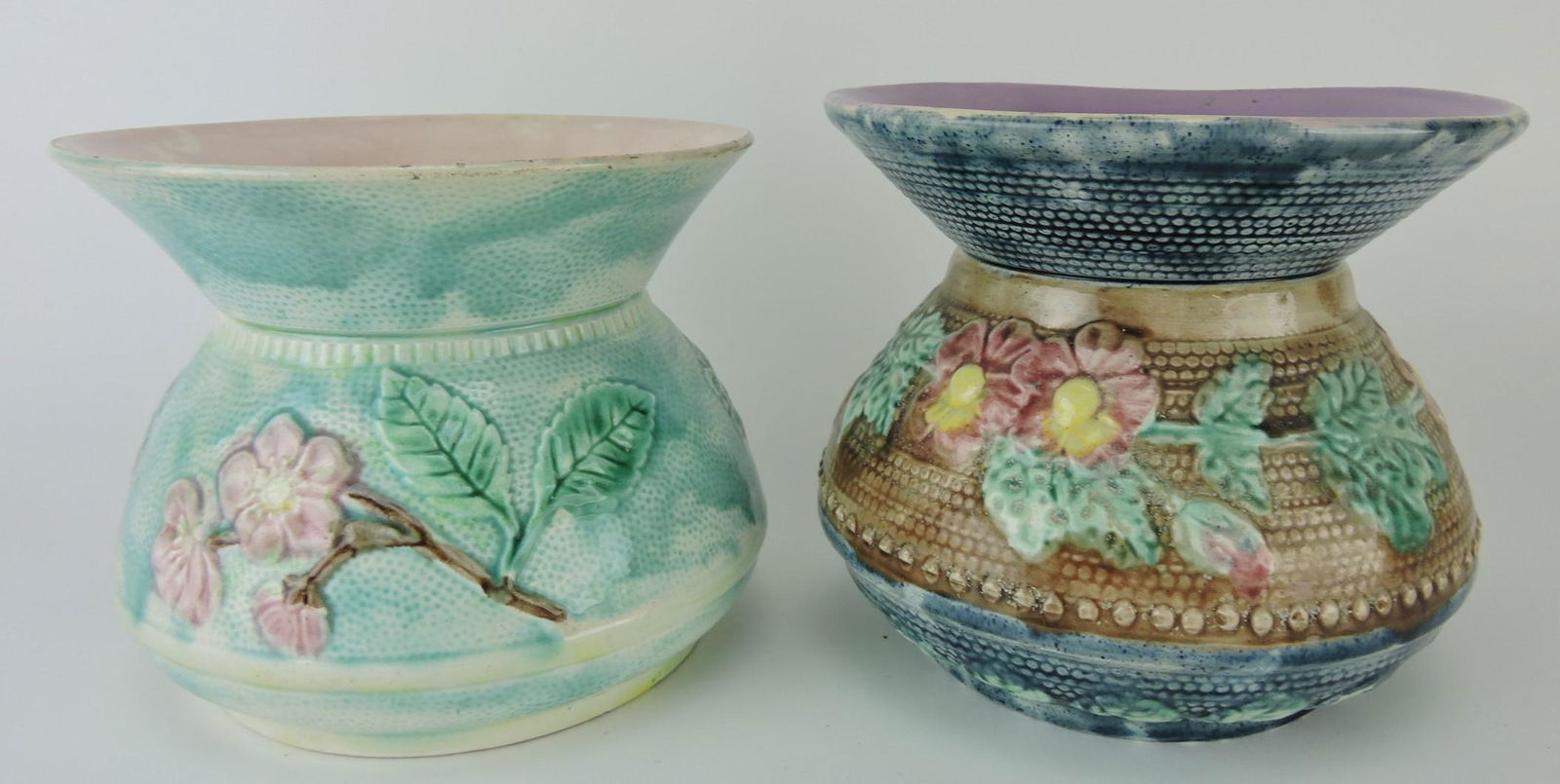 Majolica lot of 2 spittoons: .