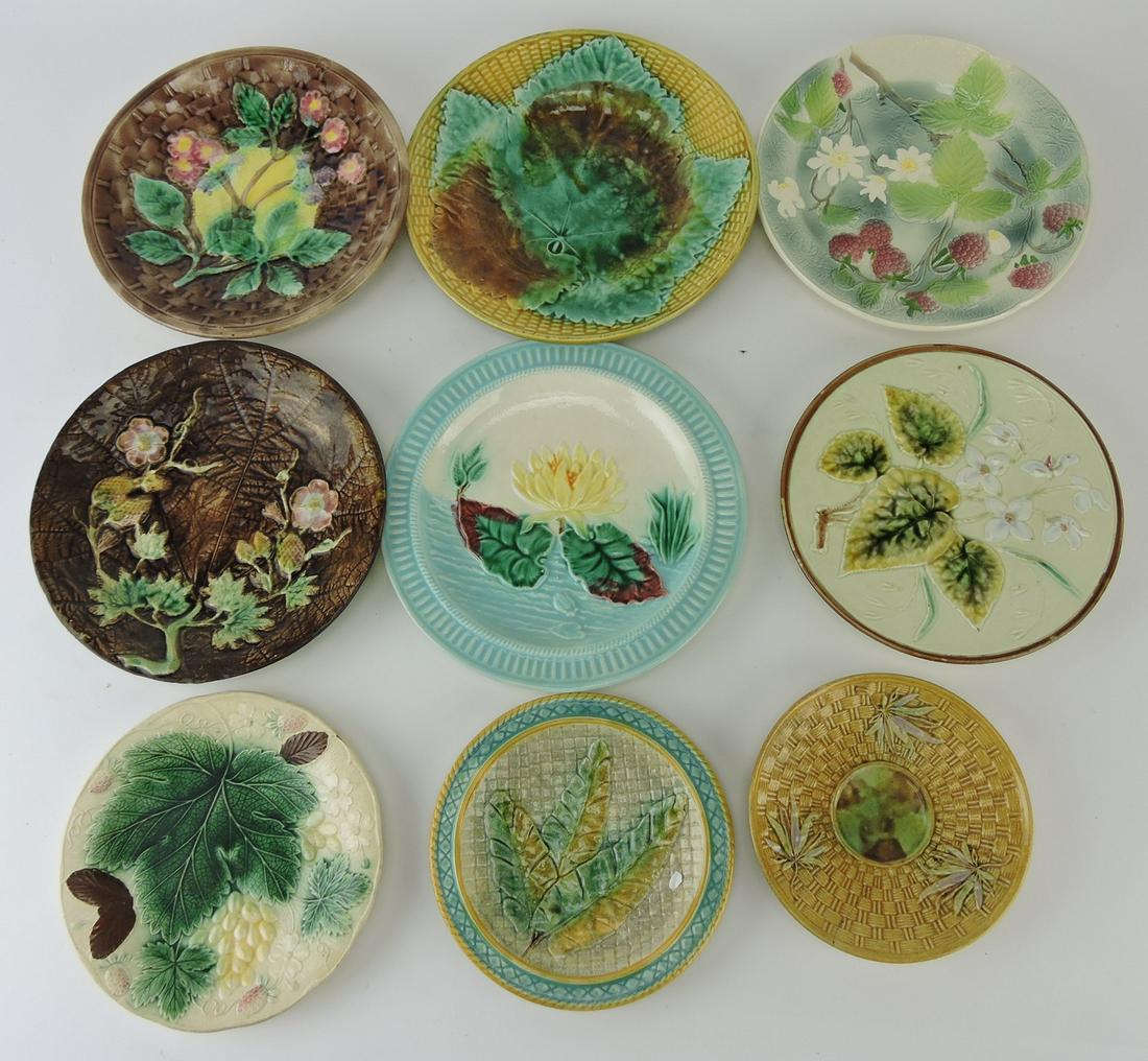 Majolica lot of 9 plates, various (1 of 1)