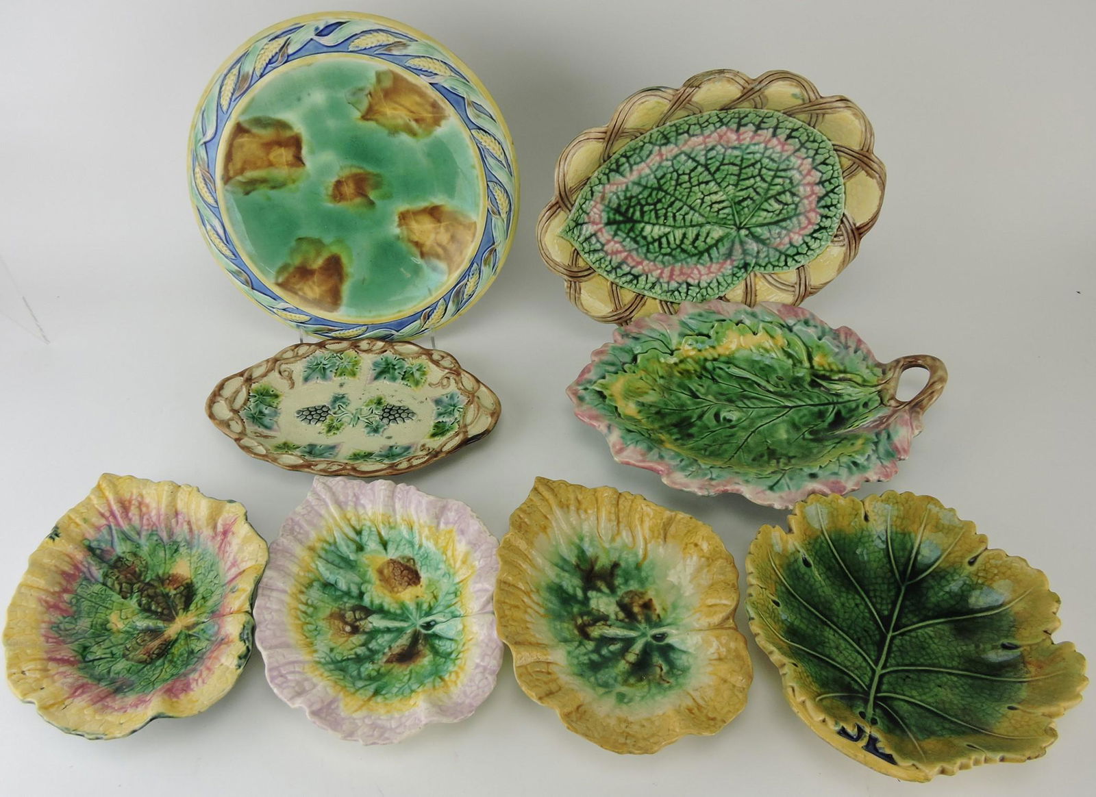 Etruscan majolica lot of 8 trays,: various condition
