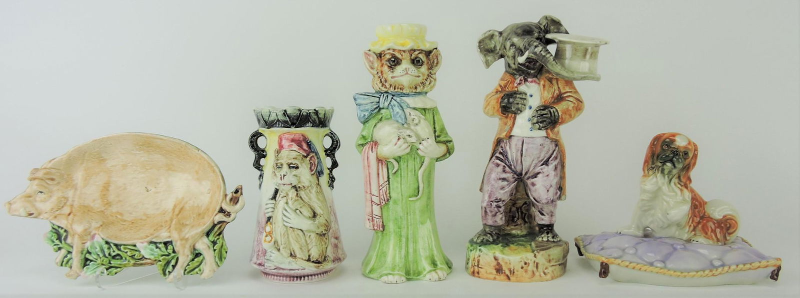 Majolica lot of 5 pieces; pig tray (1 of 1)