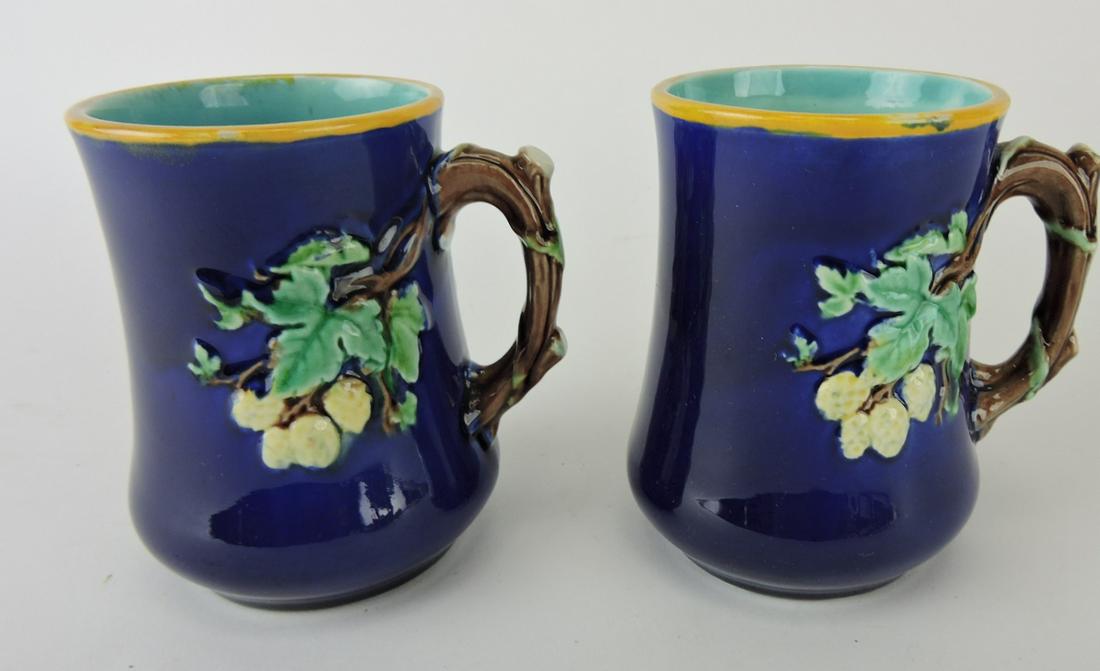 Wedgwood majolica pair of cobalt: cider mugs