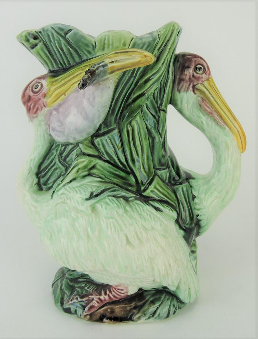 Majolica double pelican figural pitcher, (1 of 1)