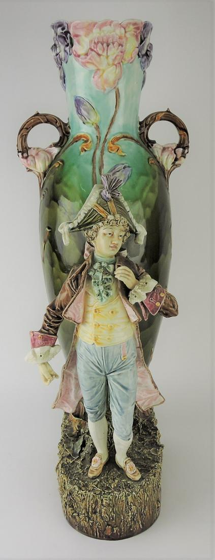 Majolica large figural vase with man, (1 of 1)